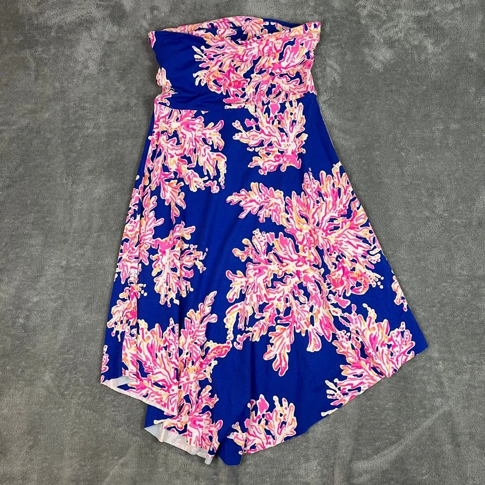 Lilly Pulitzer Loleta Strapless Midi Dress Womens M Floral Asymetrical Hem - Picture 9 of 10